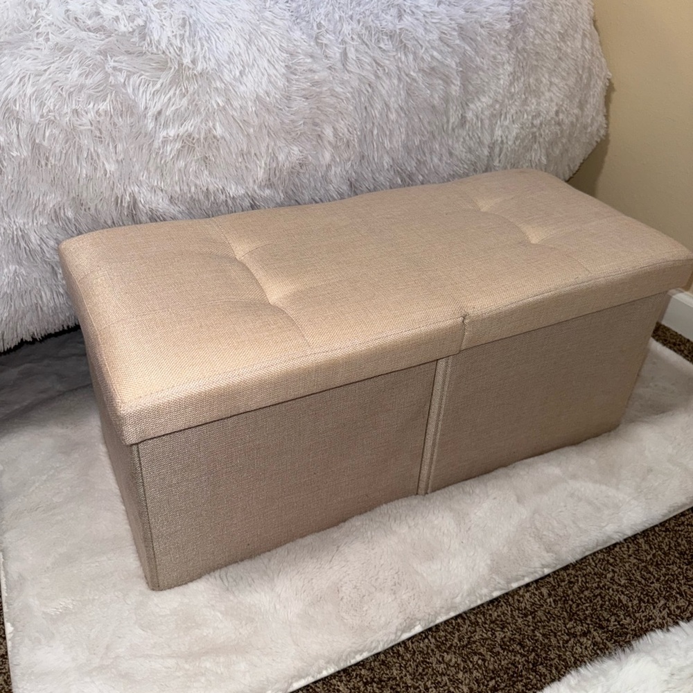 Foldable Tan Storage Ottoman
